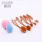 7pcs Popular Cosmetic Sponge Rose Gold Oval Makeup Brush Set With Brush Cleaner