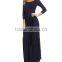 maxi muslim dress Wider Neckline Navy Three-Quarter Sleeve Maxi Dress Evening Gowns Long