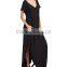 Summer Casual T shirt Dress Black Split Maxi Dress Women V Neck Loose Dress