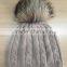 2015 new fashion design lady high quality cashmere fur pom pom hats with cable pattern