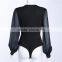 B33788A Autumn fashion deep V lace sleeve Cheap sexy bodysuit