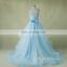 Backless Tulle Light Blue And White Wedding Dress