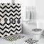 I@home Modern Bathroom Polyester Black and White Stripe Shower Curtain and Rug Set Print