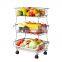 Stackable 3 Tier Sturdy Portable Mesh Removable Metal Wire Kitchen Organizer Fruit Vegetable Storage Basket Cart with Wheels