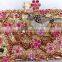 luxury flowers and bird pattern box clutch crystal stone evening bag