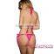 Rosy Bow and cut out Satin Halter bodystocking sexy lingerie