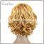 human hair+futura fiber blonde wigs short curly machine made blend material wig