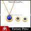 Fancy Bridal Stainless Steel Crystal Earring Gold Plated Necklace Blue Stone Jewelry Set