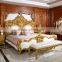 Royal Place Gold Leaf Finished Full Solid Wood Carving Bed, Arabic Golden Style Bedroom Furniture(MOQ=1 SET)