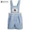 Vintage Style Blue Wool Overalls Children Cotton Frocks Designs Handmade Smocked Embroidery Overalls For Kids Boys