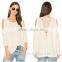 Hot Selling Open Shoulder Lace Applique Woman Sweater Wholesale Woman Blouse Design Sweater 2017