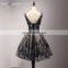 A17DL0033 3d flower v neck women black prom evening dresses beaded short prom gown dress