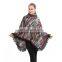 wholesale women acrylic hand knitted poncho fringe cloak hoodie long cardigan sweater coat