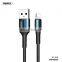 Remax Black Silver Cell Phone Charging Nylon Braided Charging USB Cables Tyoe C / lighting
