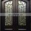 luxury exterior strong metal frame tempered glass double glass wrought iron door