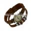 Fashion leather wrapped watch bangle bracelets with wood charms beads slap snap bracelets