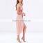 Latest Design Chic Sleeveless Bow Tie Wrap Asymmetrical Lady Pink Cocktail Drss