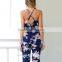 Women's deep V neck floral print jumpsuits chiffon bodycon playsuits Sexy Ladies rompers