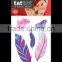 mini Adult Color Temporary Tattoo Feather OEM water transfer printing sticker