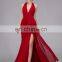 Split Front Halter Floor Length Burgundy Evening Dress HMY-D009 Real Model Hot Sale