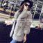 2016 New Fashion Wholesale Luxury Design Women's Winter Grey Fox Fur Coat