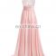 Sheer Neck Scoop Long Prom Dresses 2016 A-line Gorgeous Crystals Chiffon Long Evening Dresses Vestido De Festa Evening Gowns
