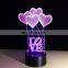 Love & Heart 3D Night Light LED Illusion Lamp 7 Color Changing Lights with Acrylic Flat & ABS Base & USB Cable