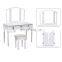 Vanity Set Tri-folding Mirror Make-up Dressing Table Cushioned Stool 5 Drawers White