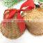 Mini Decor Two Wicker Bell Ornaments with Jingle Bells Clappers and Red Ribbon Bow Tie