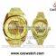 Cheap promotional products, gold skeleton couple watch, fashion mechanical skeleton watch,