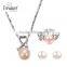 Costume jewelry pink pearl beaded pendant necklace copper chain ring and earring jewellry set