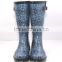 fashion ladies over knee thick rubber sole flat rain boots with buckle