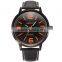 Fashion Stainless Steel Oversized Black Case Leather Strap Quartz Men Watch