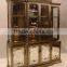 Antique Wooden Curio Cabinets, Exquisite Gold Painting Display Cabinet With Glass Mirror, Classical Wood Carved Wine Cabinet