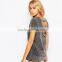 Girls deep grey v neck vintage washed t shirts, short sleeve vintage washed t shirts