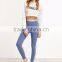 Sexy Basic Raw Hem Crop Tops With Blue Striped Side Leggings Cotton Blends Casual Women Sportwear Jogger