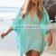 2017 Hot Sell V neck White Blue Ladies Beach Cover Ups