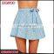 Ladies Print Floral Bowknot Belt Wrap Short Skirt Designs Light Blue Casual Girls Fancy Skirts