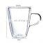 Double Walled Heatproof Clear Big Glass Tea Cup With Handle