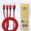 Nylon woven data cable 2A fast charging three-in-one mobile phone charging cable