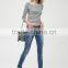 slim fitness soft navy blue cotton blend new design khaki custom denim jeans for women
