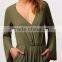 latest spring long flounced sleeve v-neck one piece jumpsuit soft long women jumpsuit