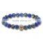 KJL-ST0007 2016 Handmade white CZ Natural Stone Skull Bracelets & Bangles Blue agate stone Beads Bracelets For Women Men Jewelry