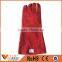 Red cow split soft textile leather long welding safety gloves fully lined