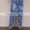 MGOO High Quality Tore Up Knee Women Blue Color Jeans Cotton Baggies In Fold Pants 2016