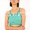 MGOO Wholesale Custom Low Cut Sweater Crop Top Green Stripe Back Up Lace Tank Top Women Fitness