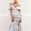 Mature women floral wrap dresses 2018 cold shoulder frill maxi dress