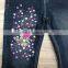 girls cute printed denim pant,denim pant decorated with fancy button and plaid #9R5833