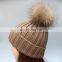 Fur bobble hats for women lady beanies raccoon fur bobble knitted beanies