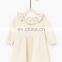 One piece long sleeves and frilled neckline embroidered girls party dresses